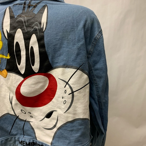 Looney Tunes Adult's Members Only Jean Jacket Sylvester tweety bird cropped 2X - Picture 5 of 16